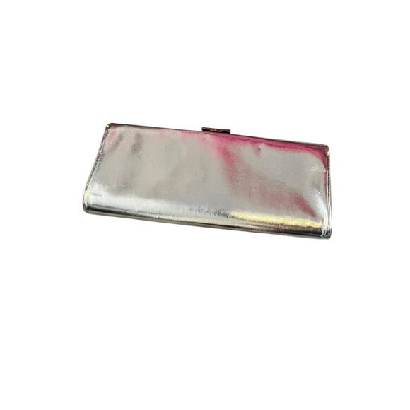 Vintage Silver Glitter Chevron Evening Clutch Purse Metallic Glam Bag - Picture 2 of 5